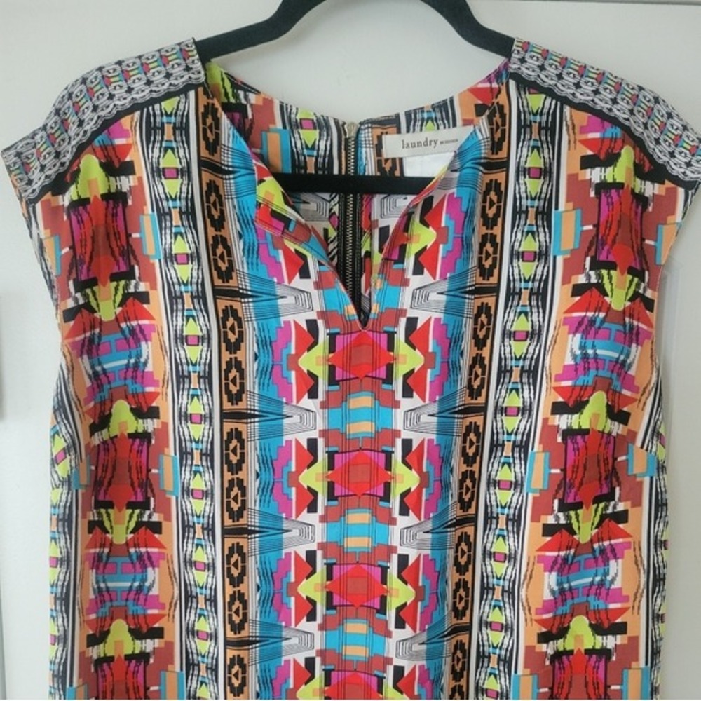 Laundry by Design Multi-Color Geometric Tunic Dress Size 6 | Boho Tribal Shift - Picture 2 of 8